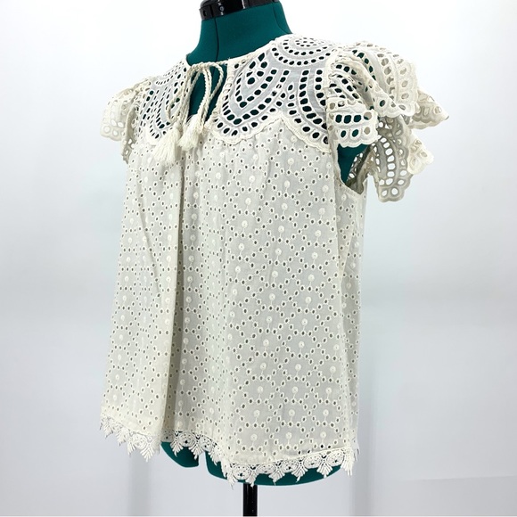 House of Harlow 1960 NWT Ecru Eyelet Lace Ruffled Sleeve Tie Front Top, Small - Picture 5 of 16